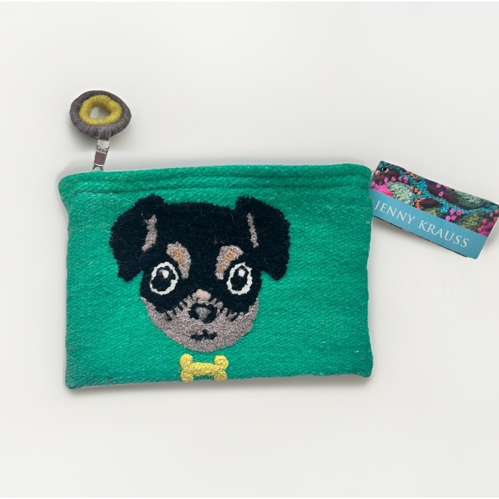Jenny Krauss Animal Tales Dog Puppy Pouch Embroidered Wool NEW! Handmade
